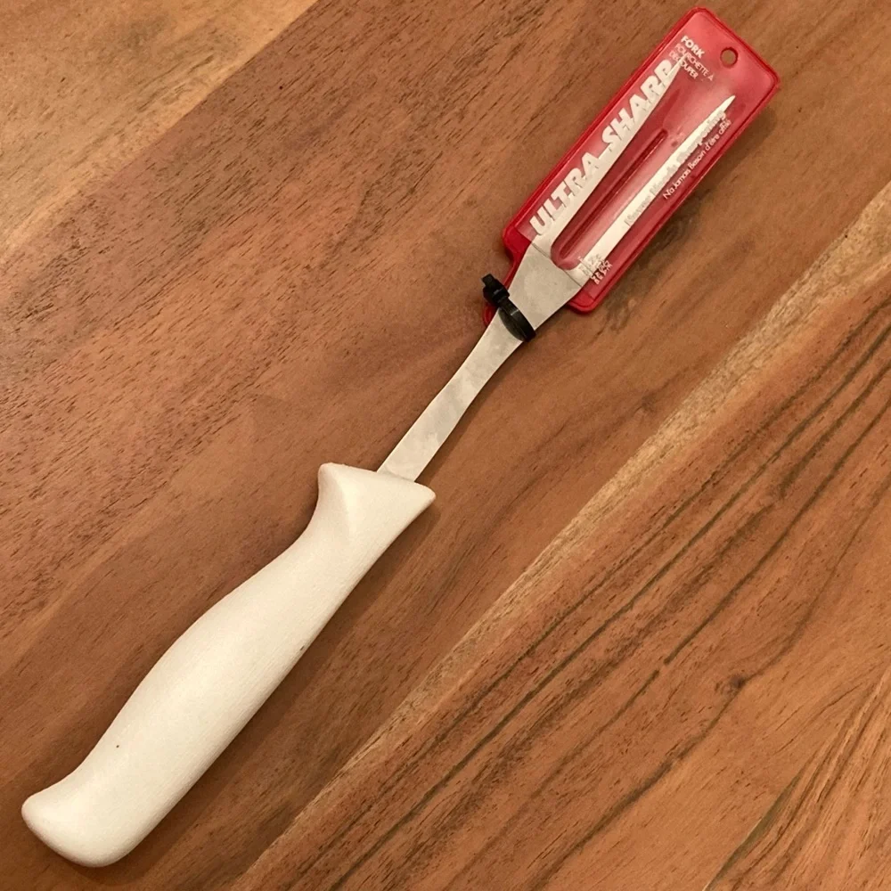 Quikut Stainless Steel Kitchen Fork with White Plastic Handle | Never Used